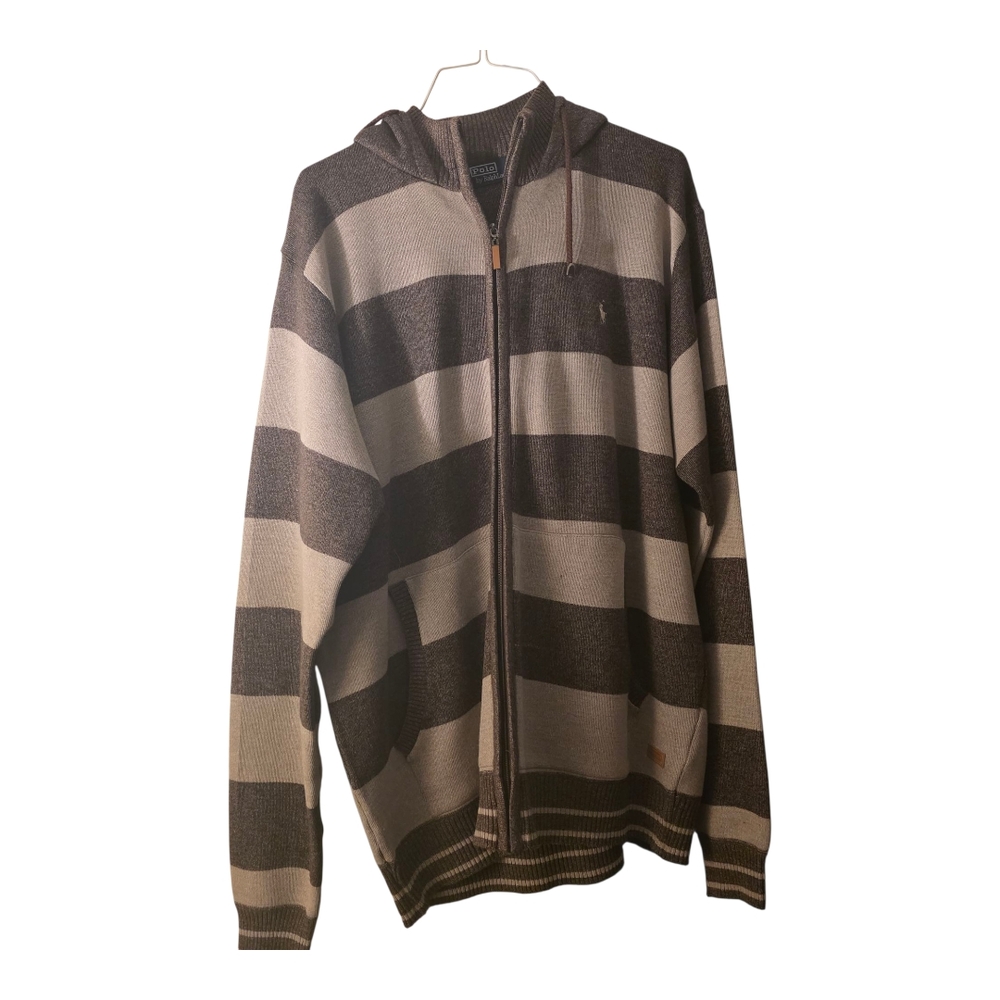Ralph Lauren Men's Zip-Up Sweater in Brown and Cream